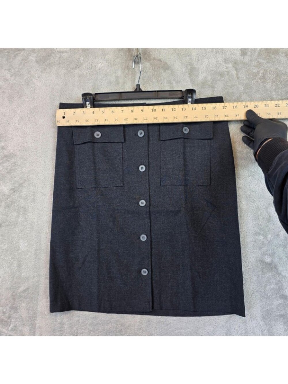 Vintage Esprit Skirt Womens 12 Gray Twill Button Front Pencil Knee Length Pocket - Picture 5 of 7